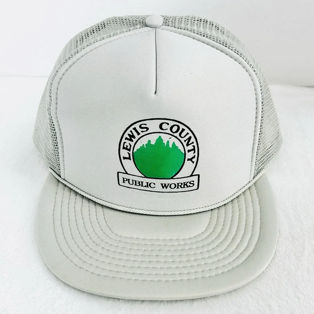 Lewis County Public Works Rope Foam Trucker Hat Cap Snapback Gray Outdoors